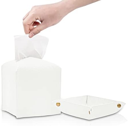 Caixa de tecido branco quadrado - bandeja de manobrista de couro grátis Modern PU couro de couro PU com porta -tecidos