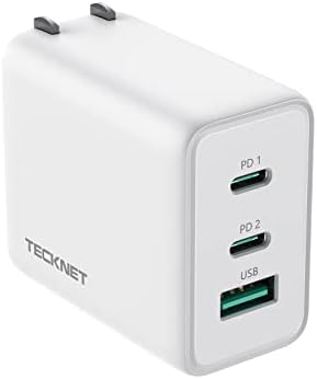 USB C carregador TeckNet 65W PD 3.0 GAN Charger Tipo C Adaptador dobrável com carregador de parede rápido de 3 portas compatível
