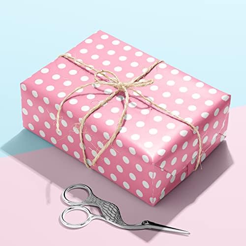 Ldgooael mini curto pequeno papel de embrulho de papel - design reversível - bolinhas rosa para férias, dia das mães, aniversário, casamento, chá de bebê
