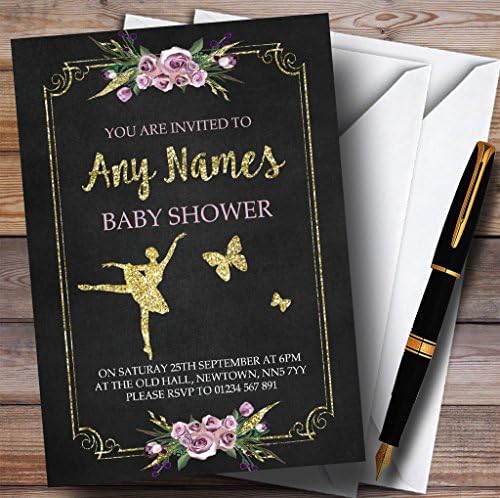 O card zoo giz e os convites de balé floral ballelet de ouro de ouro convites para chá de bebê