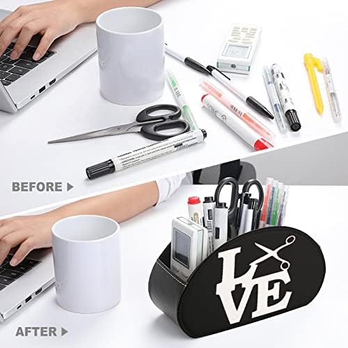Love Scissors Barber Hairstylist Remote Control Holder de couro Organizador de mesa para suprimentos de escritório Controlador