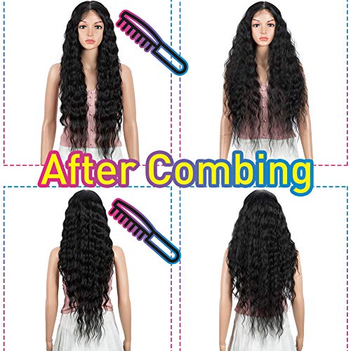 JOEDIR LACE FRONT WIGS 30 Long Wavy Wavy Synthetic Wig 4,5 Deep Part HD Lace transparente com cabelos para bebês para mulheres