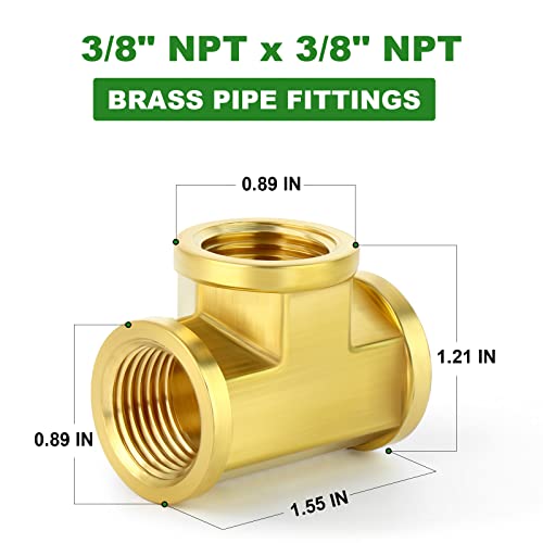 TAISHER 5PCS Brass Tee Fitting, 3/8 x 3/8 x 3/8 NPT FEMANHA FILHA