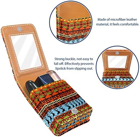 Mini Caso de Lipstick com Mirror for Purse, African Woman e Animals Portable Case Holder Organization