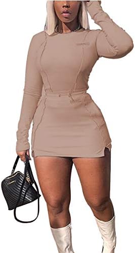 Lufeng Moda Sexy Moda Feminina Reflexiva Listrada Longa Longa Roupa 2 Peça Top Crop e Mini Salia Bodycon Conjunto