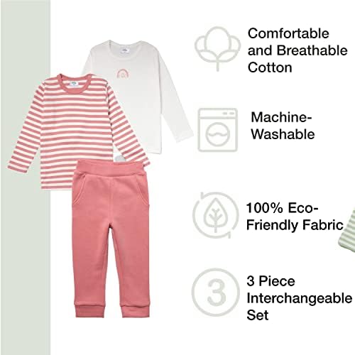 Stellou & Friends Baby, Infant & Toddler 3 Peças Coordenado Roupent Set | 2 camisetas e calças de manga longa