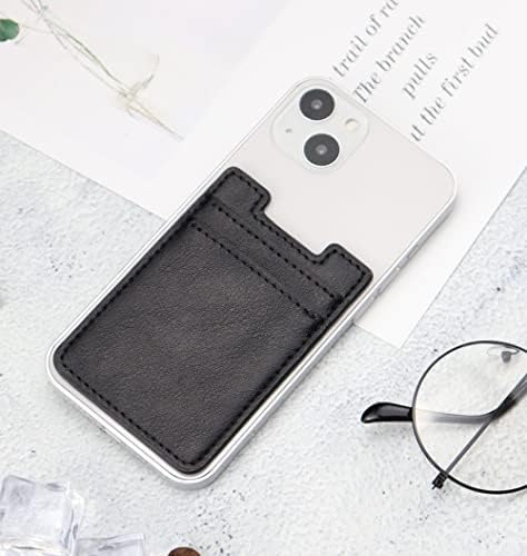 Porta de telefone Fulgamo 2pack, adesivo de carteira de telefonia de couro com bolso do cartão de crédito para traseiro da caixa de telefone iPhone e Android-Black