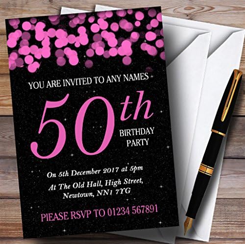 Pink Bokeh & Stars 50º convites de festa de aniversário personalizados