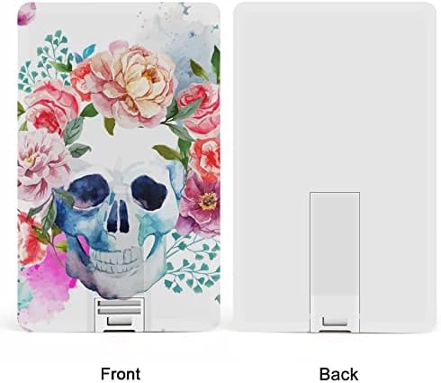 Skull and Flowers Day of the Dead Usb Drive Credit Card Design USB Flash Drive U Disk Thumb Drive 32G
