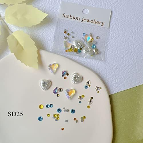 1 bolsa unhas artes de cristal jóia mixada aleatoriamente designs diferentes com shinestones 3d encantos decorações em bolsa sd23-35