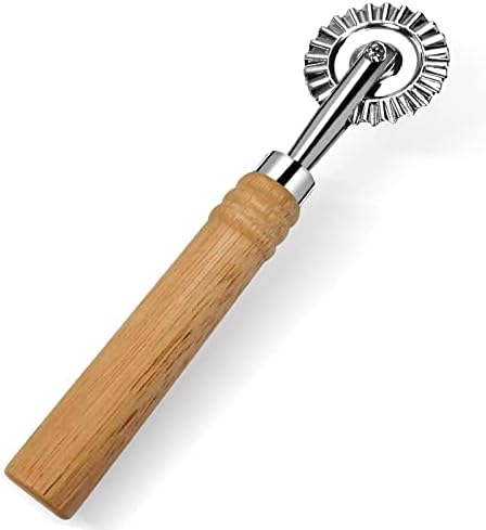 Roda de cortador de macarrão, roda cortadora de ravioli com alça longa de madeira, roda de cortador de pizza de liga de zinco para