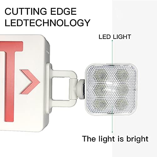 Ostek Red LED Sign de saída com luz de emergência, duas luzes de saída de emergência de cabeça ajustável LED com backup de bateria de 90 minutos, lâmpada de lâmpada de LED dupla LED resistência ao incêndio UL listado