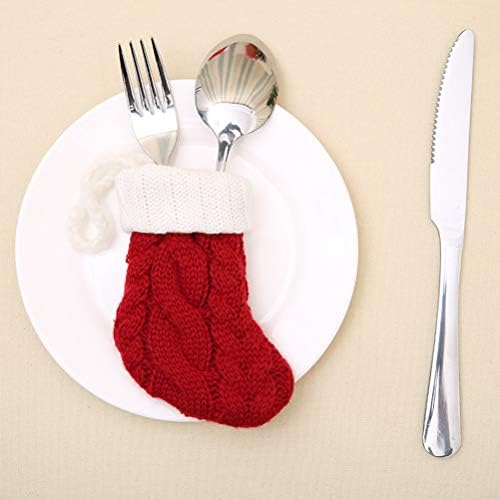Valiclud 4pcs Calhas de natal Sacos de folha de colher meias de mesa de mesa de talheres de malhas de tricô meias de tricô