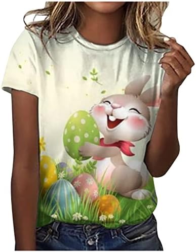 T-shirt do dia da Páscoa para mulheres ovos de coelho fofos camisetas camisetas redondas no pescoço de manga curta