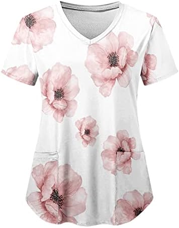 Camiseta de spandex camisa feminina para mulheres gradiente de moda impressão de manga curta V blusa de trabalho de férias de férias