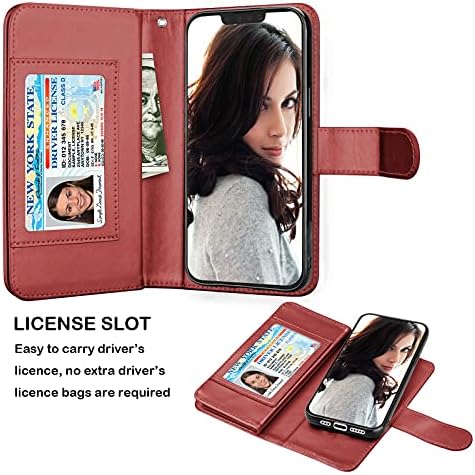 NJJEX Compatível com o iPhone 13 Pro Max Case/iPhone 13 Pro Max Wallet Case 6.7 2021, [9 slots de cartas] PU do suporte do cartão