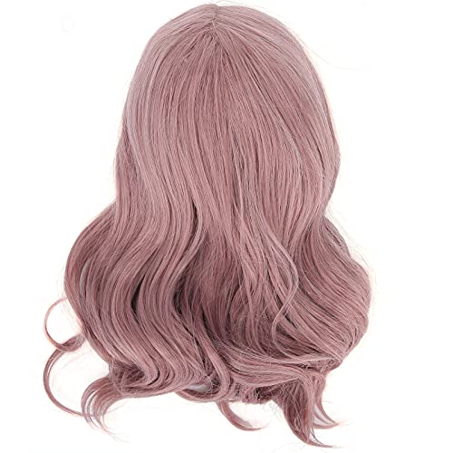 Longa franja peruca rosa fofo de alta temperatura de cabelo sintético para casa e ao ar livre