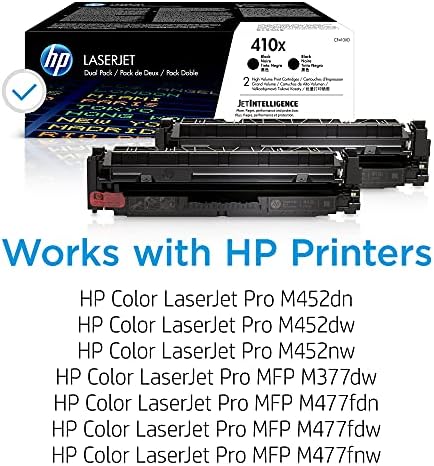 HP 410X Black High-Rending Toner Cartuchos | Trabalha com a série HP Color LaserJet Pro M452, HP Color LaserJet Pro MFP M377, M477 Series | CF410XD
