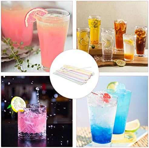 Plástico para beber plástico 200pcs, canudos flexíveis de 8 de comprimento, listras de várias cores, adequadas para várias bebidas, suco, leite, chá, coquetéis, festas, uso diário