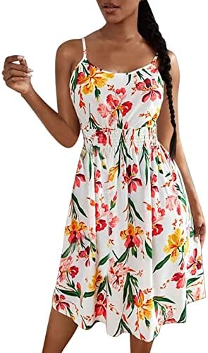 Vestido casual de negócios para mulheres Crewneck Summer Spaghetti Strap Vestres Vestidos Maxi Floral para Mulheres