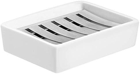 Slidep Ceramic Soap Solder, barra de sabão em aço inoxidável para banheiro e chuveiro, caixa de sabão de drenagem de