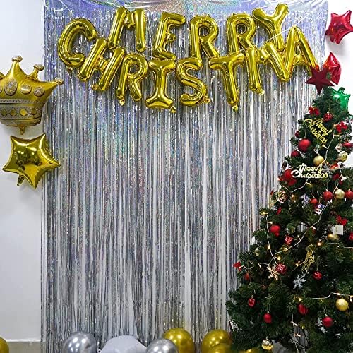 6 Pack Glitter Foil Fringe Cortinas Decorações de festa de Natal - Braveshine 3,2 x 8,2 pés vermelho prata verde tinsu