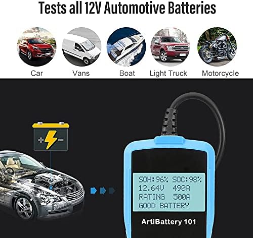 N/A AB101 Testador de bateria de carros 12V Teste de bateria de tensão Analisador de carregador automotivo 2000CCA Carregamento