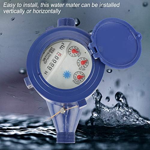 Medidor de água Akozon, DN15 Garden Home Plástico Medidor de água fria Fluxo de água única Tabela seca Ferramenta de medição