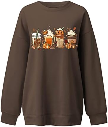 Mtsdjskf sweetshirts de halloween para mulheres de moda redonda camisa de manga comprida Casual Pullover solto largo camisetas