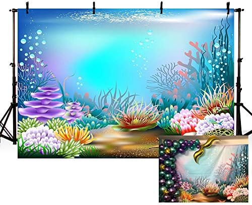 Mehofond 7x5ft sob o mar azul roxo fotografia cenário de sereia oceânica tema de festa de festa de decoração bolhas de