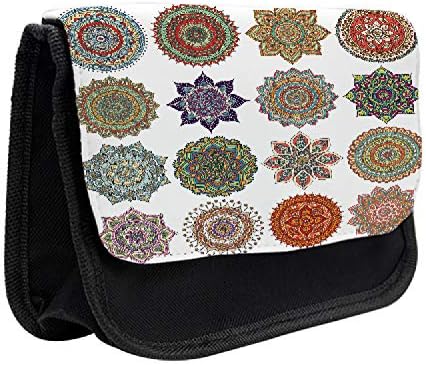 Caixa de lápis de mandala lunarable, motivo oriental de lótus, bolsa de lápis de caneta com zíper duplo, 8,5 x 5,5, multicolor