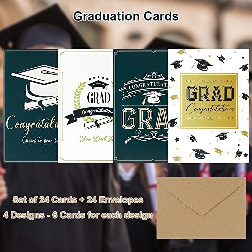 24 CARTOS DE GRATUÇÃO DE PACOTE Estrutura 2023, Cartão de graduação em branco parabéns, cartões -presente de formatura Bulk,