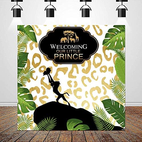 Withu Welcome Our Royal Little Prince Baby Churcro Cenário Dourado Crown Green Leaf Jungle Animals Party Photo Backgramento para menino