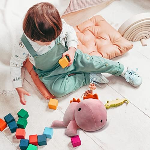 Syzi Dinosaur Plexush 3 libras, brinquedo de animais de pelúcia de dinossauro, dinossauros decorativos Too de pelúcia de travesseiro, dino rosa Plushie fofo para mulheres e homens, 17,7 polegadas