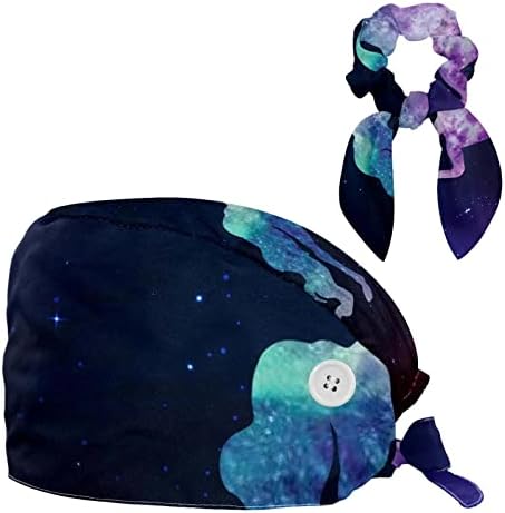 Capace de trabalho Yoyoamoy com botões Mulheres Bouffant Hat com Elastics Hair Band Size Starry Sky Galaxy Unicorn