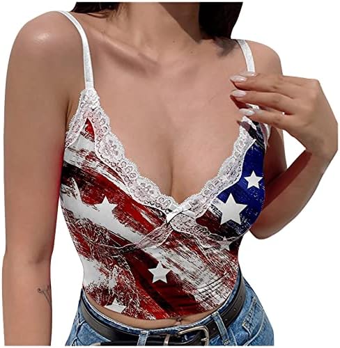 Bandeira americana feminina Tops de 4 de julho 4º sem mangas/manga curta Tireta t-shirt Print T-shirt Casual Independence Day Tees
