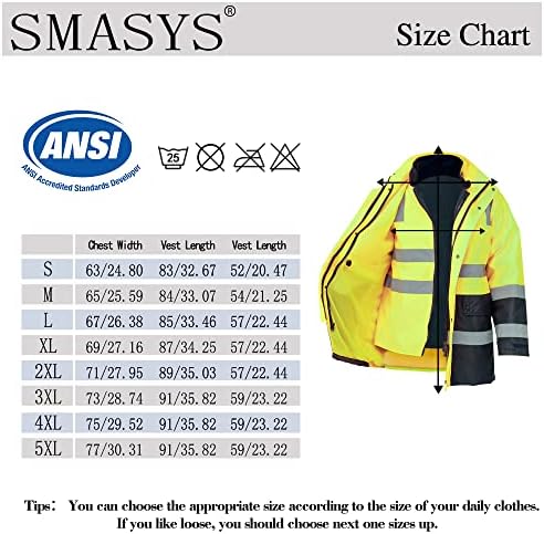 Smasys Segurança Alta Visibilidade Oxford Jaqueta refletiva dupla espessa, ANSI Classe 3, Construction Protective Work Wear