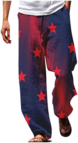 Calça de linho casual masculino Dia da Independência Americana 3D Impresso Fit Loose Fit Caísta de Coloque Summer