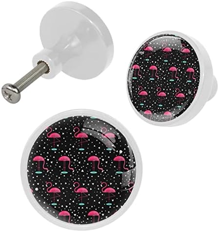 Mutadeiras de cômoda de cerveja Botões de gaveta de flamingo rosa botões de gabinete de vidro de cristal 4pcs impressão