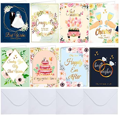 24 PCS Cartões de casamento para noiva e noivo variados cartões de felicitações com envelopes brancos, parabéns, cartão