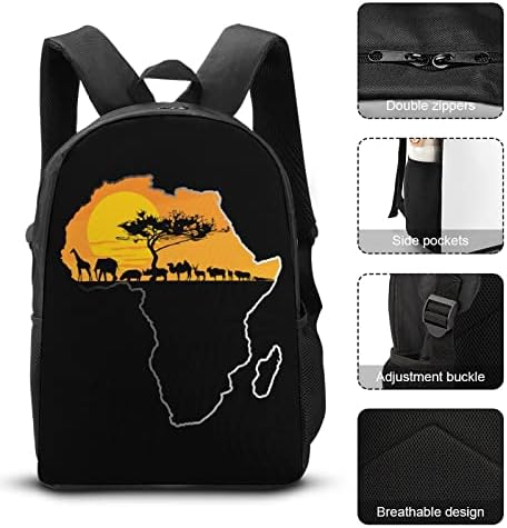 Animais africanos sobre mapa de mochilas escolares da África para estudantes estampados impressos estampados com placas com lancheira