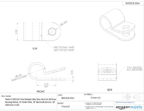 Panduit CCH38-S10-C Diâmetro fixo CLAMP, NYLON 6.6, 10 Montagem de parafuso Método, deslocamento de pacote de 0,53