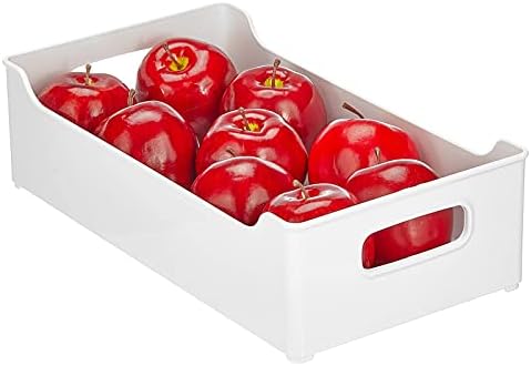 Mdesign Wide Plástico Bins de contêiner de armazenamento de cozinha com alças - organização em despensa, gabinete, geladeira ou prateleiras de freezer - organizador de alimentos para frutas, iogurte, bolsas de aperto - 6 pacote - branco
