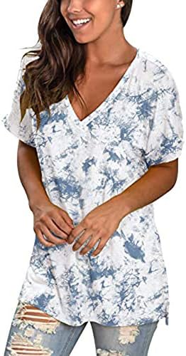 CGGMVCG Tops femininos de manga curta Blusa de tinta de tinta básica Blusa casual de verão