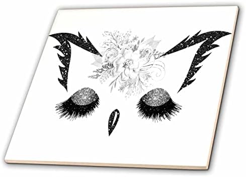 3drose glam preto e imagem de ilustração de face de coruja floral prata - azulejos