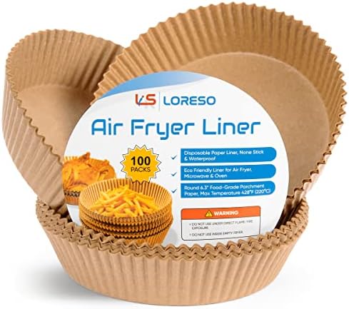 Loreso Air Fryer Paper Liner, 100 contagem-forro de cesta de papel manteiga para fritadeira de 2-5 quart, superfície de cozimento antiaderente, microondas e cofre convencional