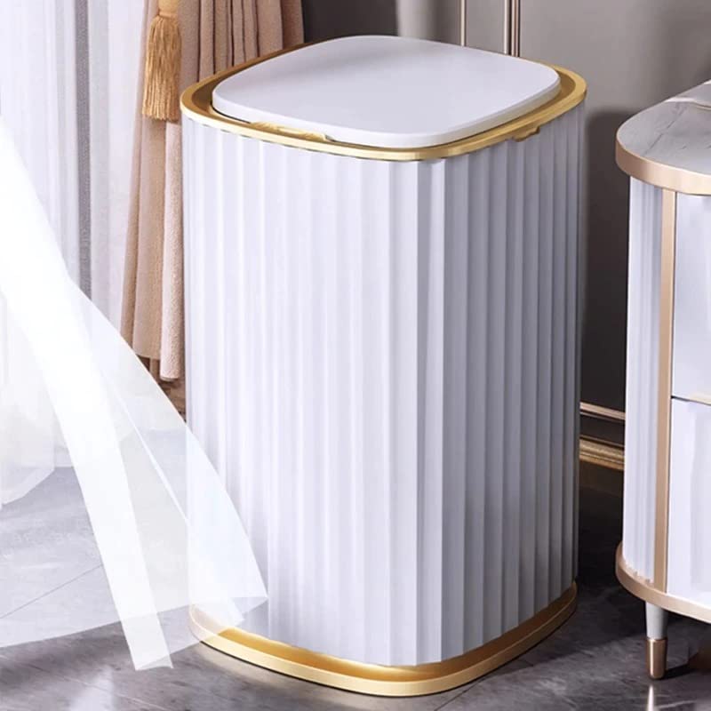 Lata de lixo para cozinha, lixo de lixo de lixo inteligente Lixo do banheiro do banheiro pode indução automática Bin à prova d'água com tampa 10L, ouro
