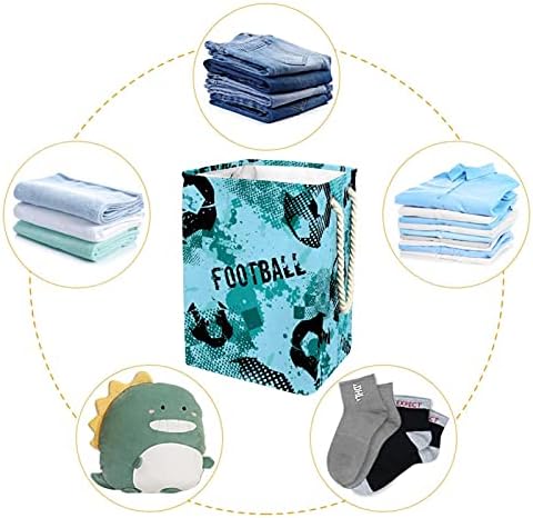 Padrão de futebol esportivo Blue grande lavanderia cestas de pano sujo cestas de armazenamento com alças caixas de armazenamento dobráveis