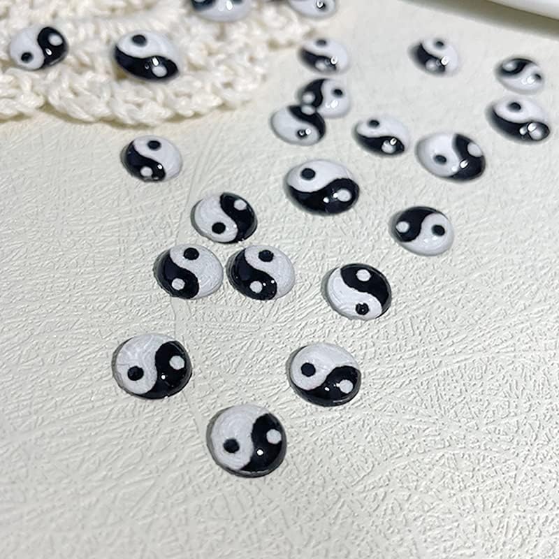 50pcs yin yang tai chi unhas decoração fofogusip ins personalidade preto e branco Acessórios de fofocas redondos de fofocas