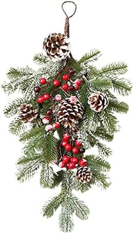 Zhyh Natal Christmas Artificial Teardrop Wreath Port Froust com frutas e pinheiros para tapeçarias de parede de férias